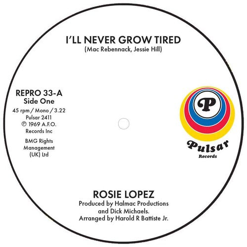 I'll Never Grow Tired / Too Hot to Hold 7" by Rosie Lopez album artwork